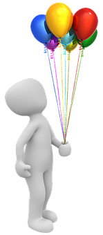A Cartoon Character Holding Colorful Strings
