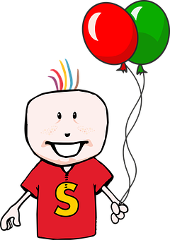 A Cartoon Of A Boy Holding Balloons