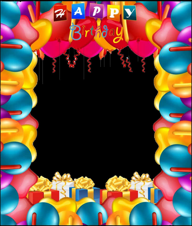 A Birthday Frame With Balloons And Presents