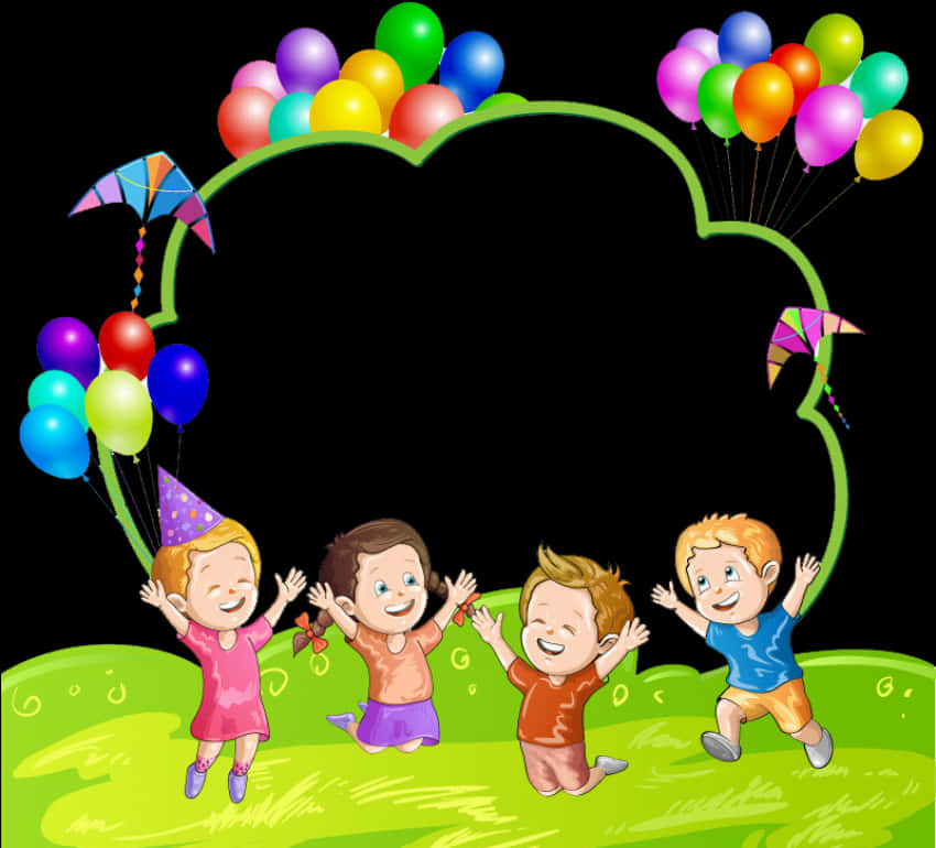 A Group Of Kids With Balloons And A Black Background