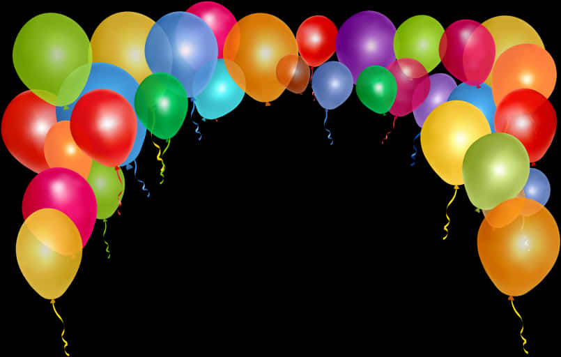 A Group Of Balloons With Ribbons