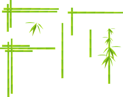 A Green Bamboo Sticks On A Black Background