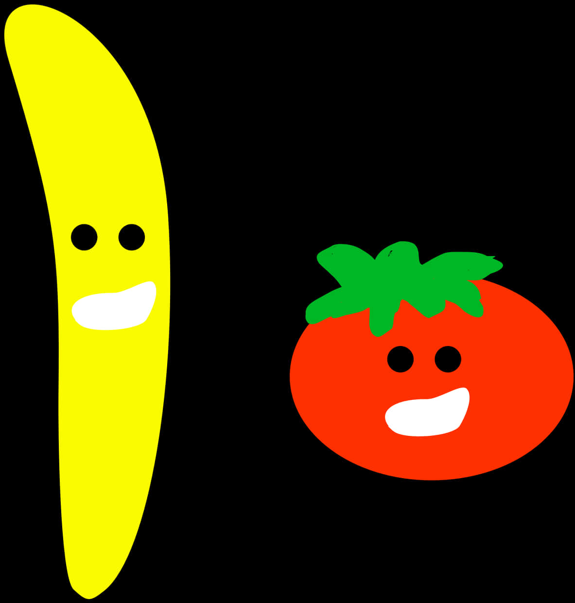 A Banana And Tomato With Faces