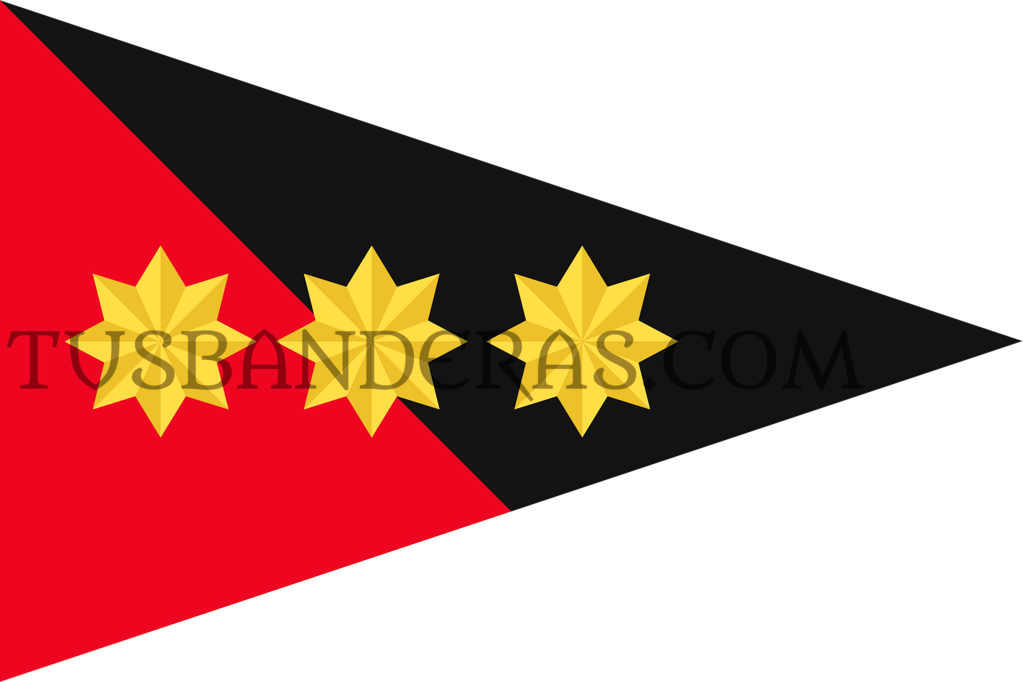 A Red And Black Triangle With Gold Stars