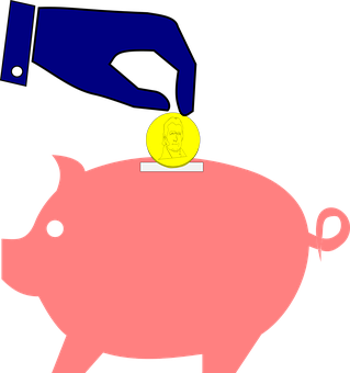 A Hand Putting A Coin Into A Piggy Bank