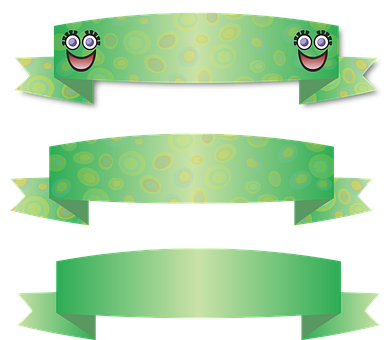 A Set Of Green Banners With Cartoon Faces