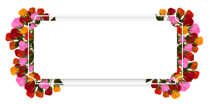 A White Rectangle With Red And Yellow Flowers On It