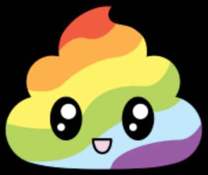 A Rainbow Poop With Black Eyes And A Black Background