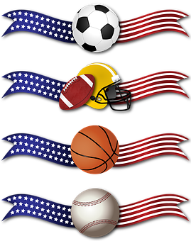 A Group Of Sports Balls With Flags