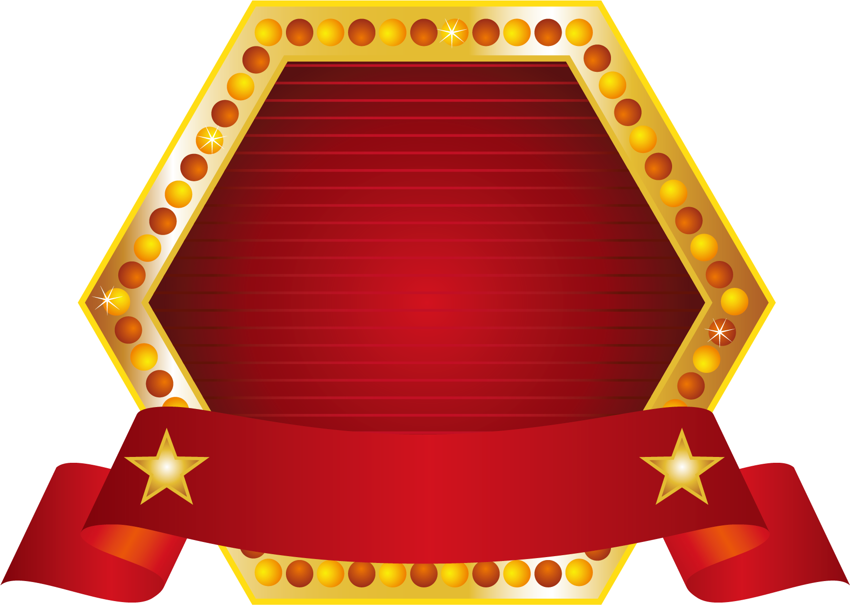 A Hexagon Shaped Sign With A Red Ribbon
