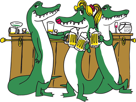 Cartoon Alligators Holding Beer Glasses