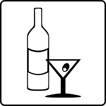 A Black And White Picture Of A Bottle And A Martini Glass