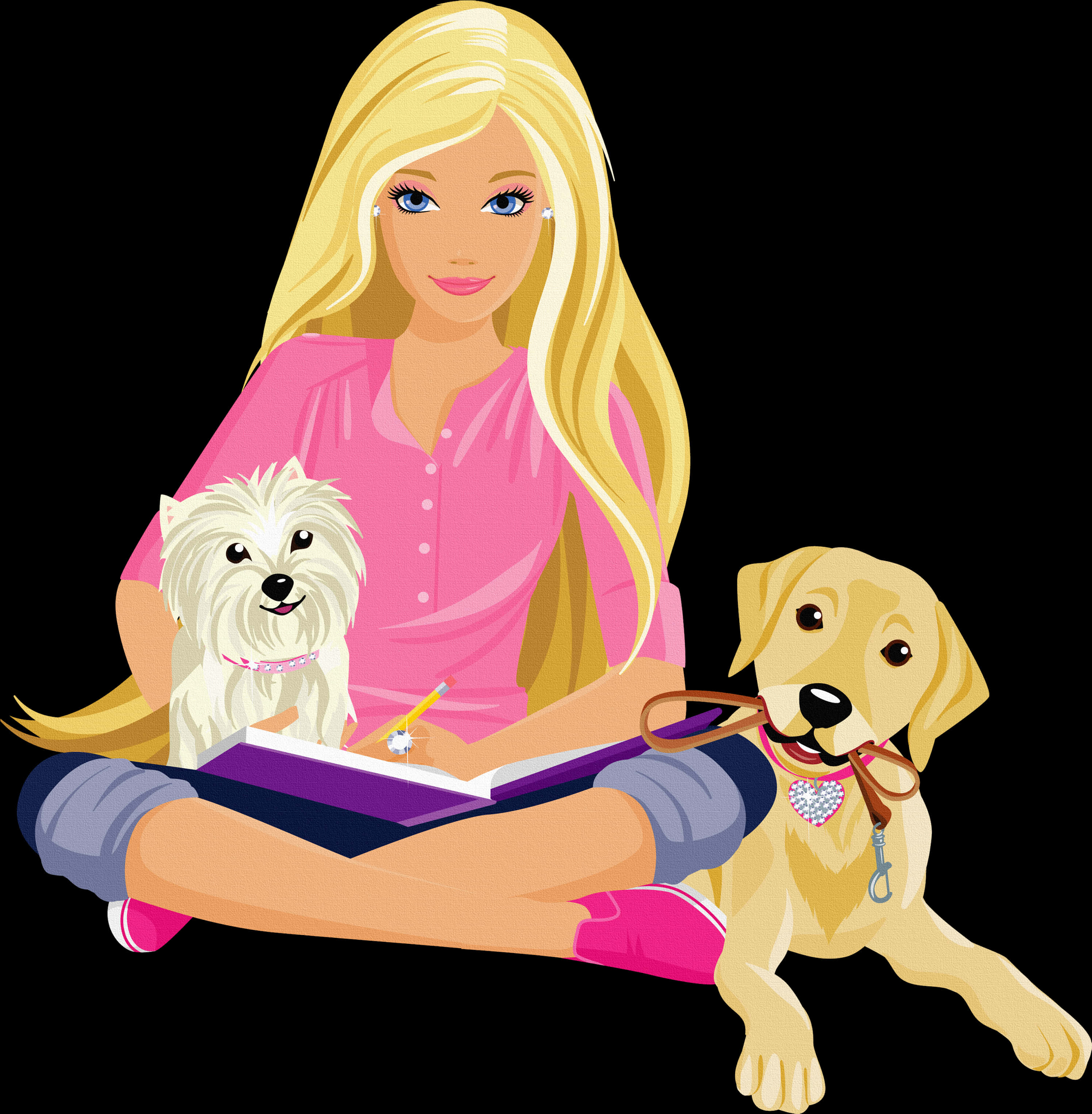 A Girl Sitting With Her Dogs