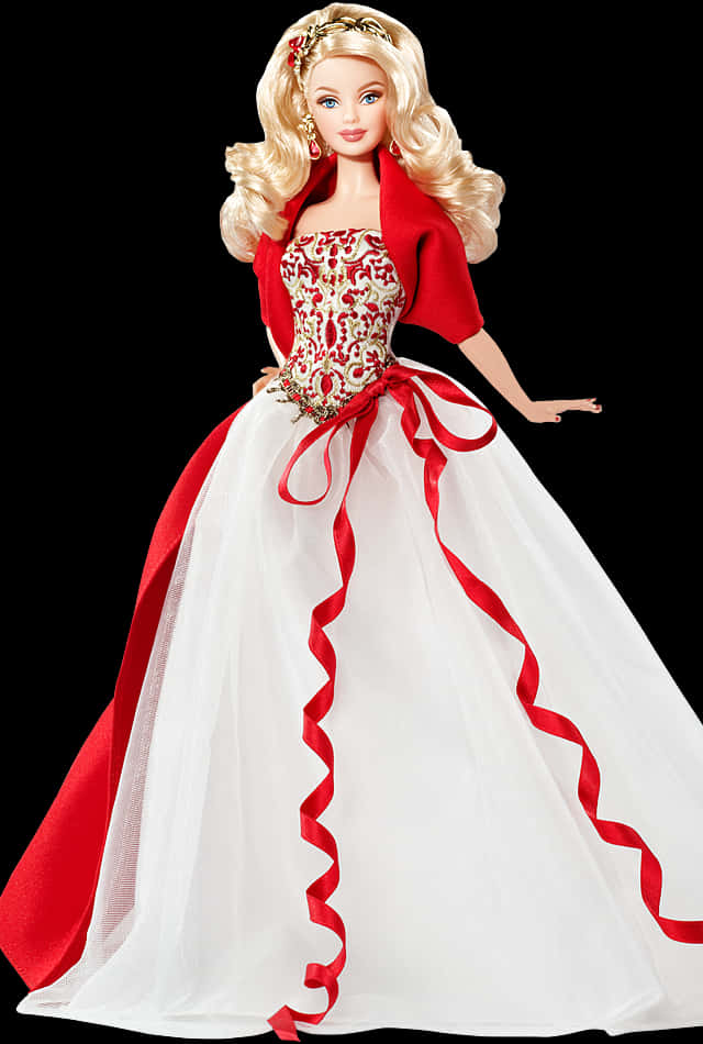 A Barbie Doll In A White And Red Dress