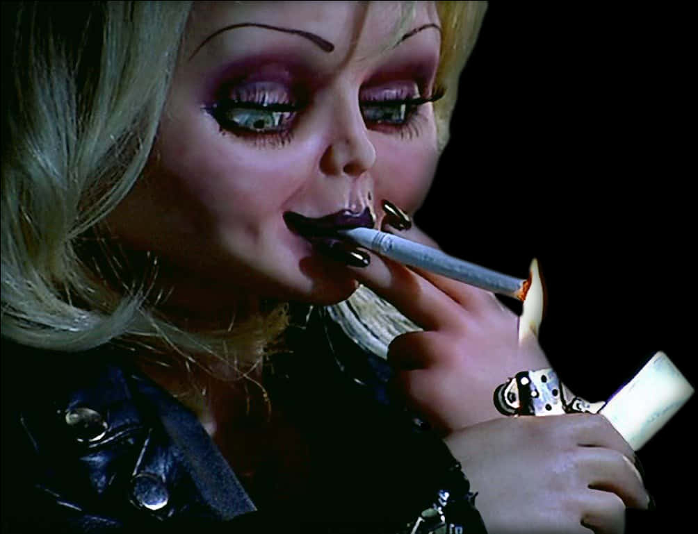A Doll With A Cigarette In Her Mouth