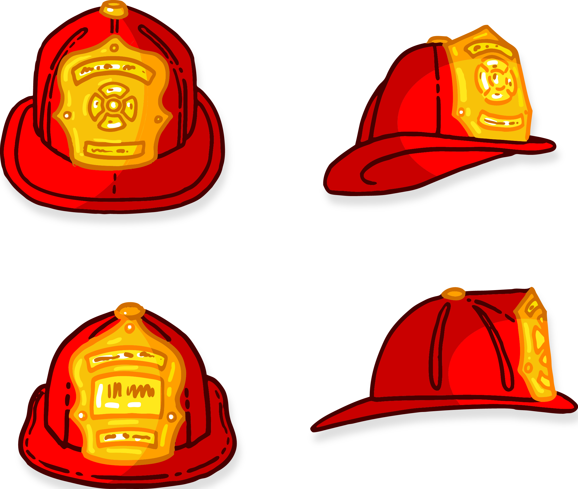 A Red And Yellow Firefighter Hats