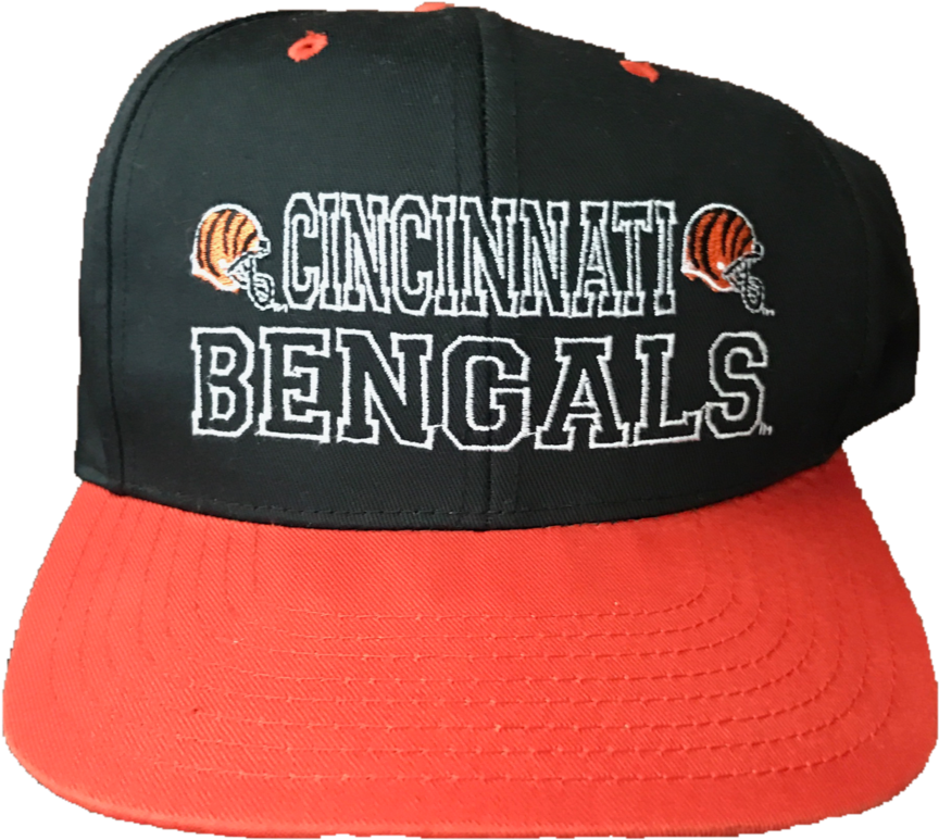 A Black And Orange Hat With White Text On It
