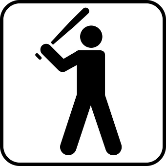 A Black And White Pictogram Of A Man Holding A Baseball Bat
