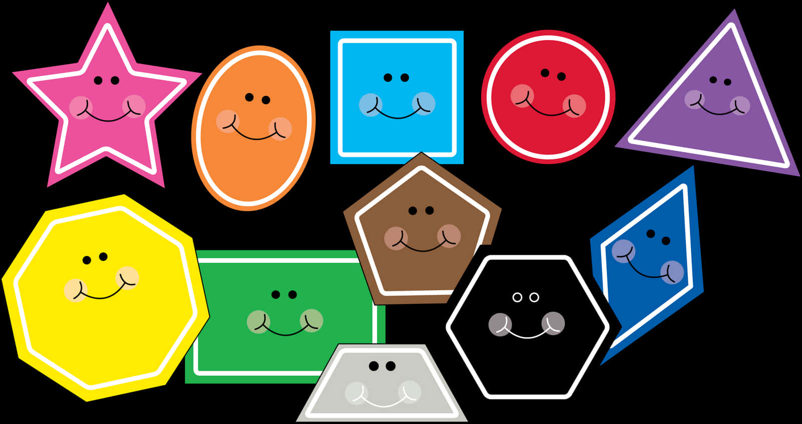 A Group Of Colorful Shapes With Smiling Faces