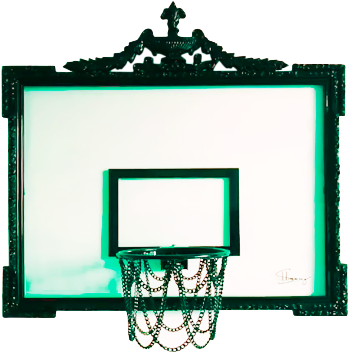 A Framed Basketball Hoop With A Black Frame
