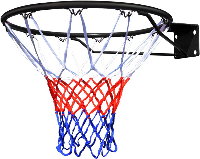 A Basketball Hoop With Red And Blue Net