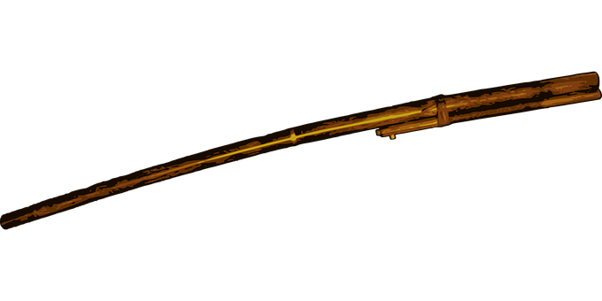 A Long Wooden Gun With A Gold Stripe