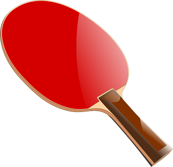 A Red Paddle With A Brown Handle