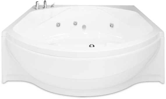 A White Round Bathtub With Silver Faucets