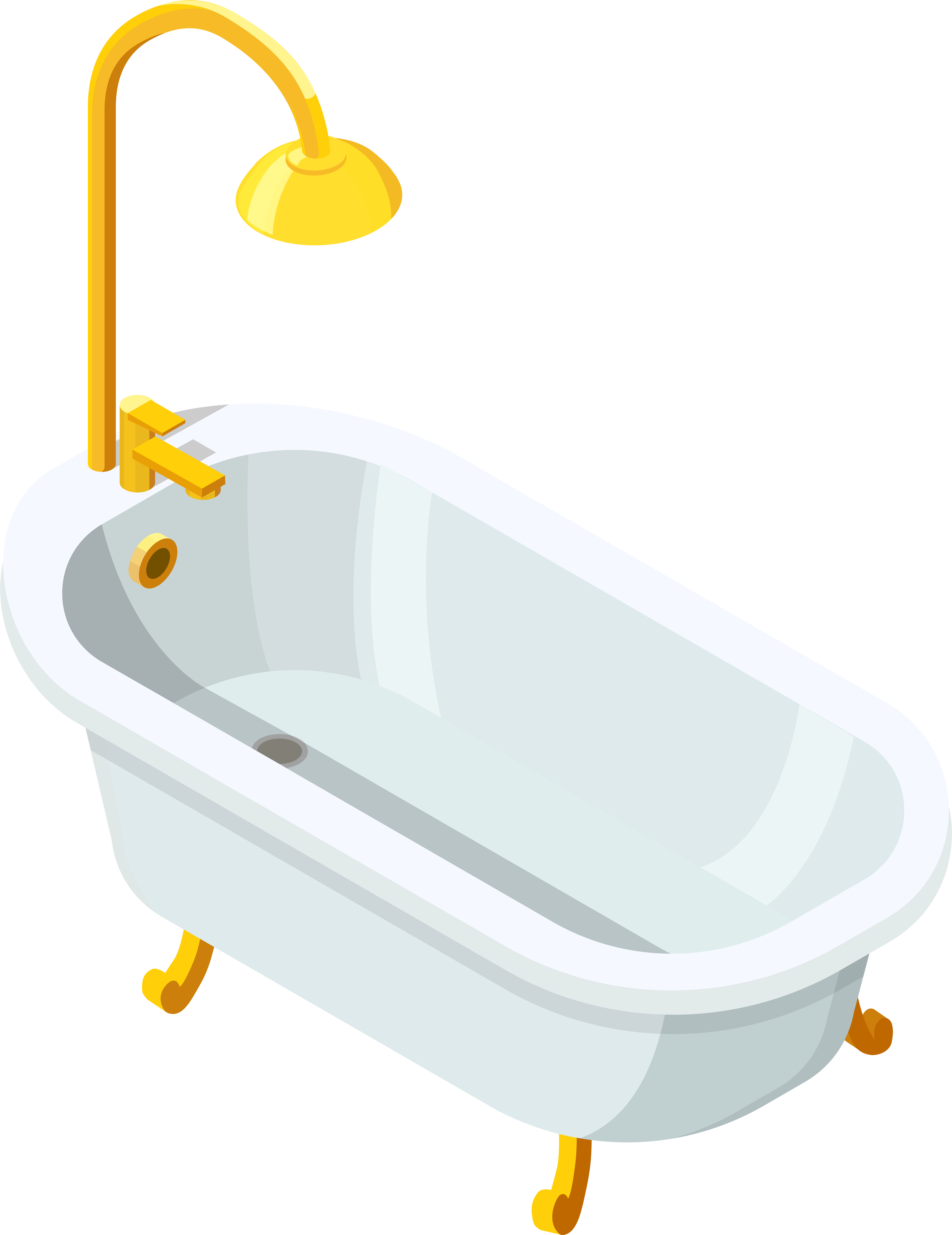 A Bathtub With A Gold Shower Head