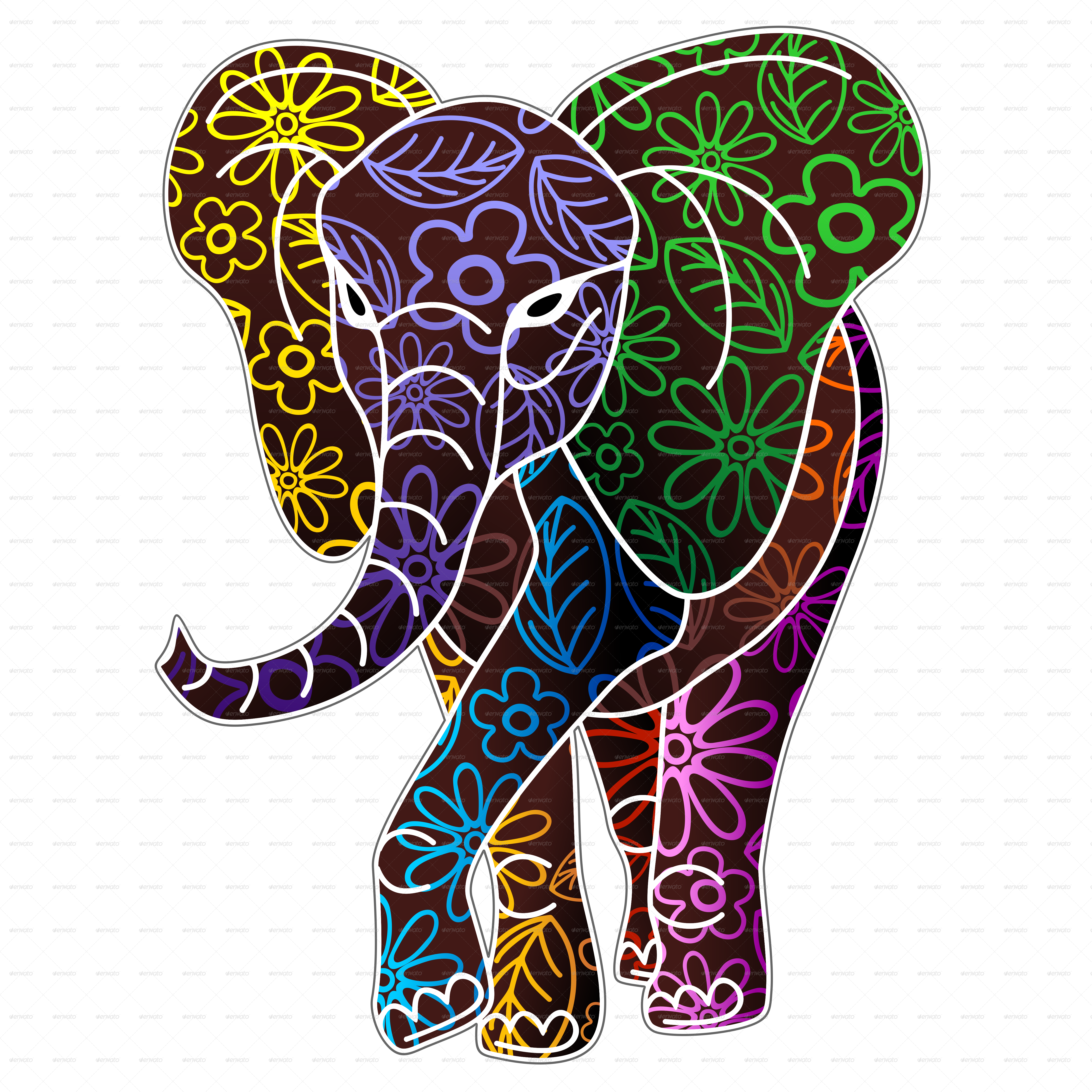 A Colorful Elephant With Flowers Drawn On It
