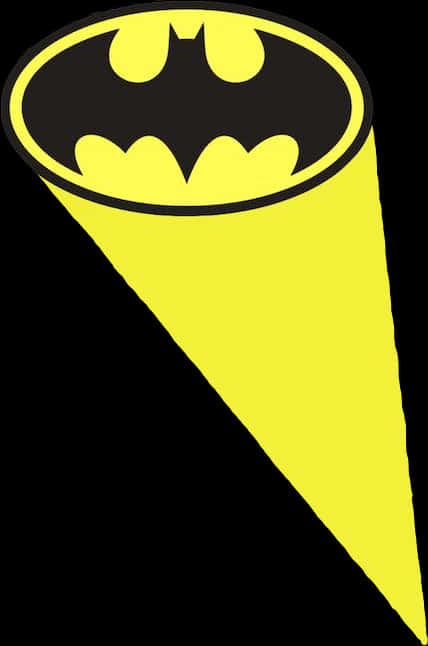 A Yellow Cone With A Black Bat On It