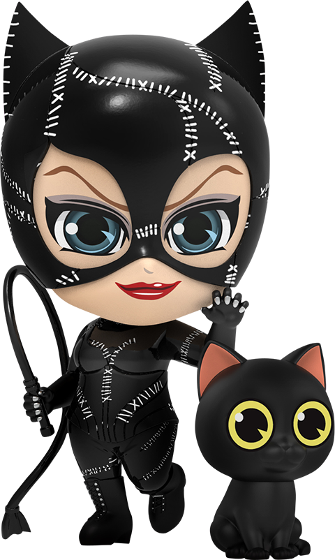 A Toy Figurine Of A Woman In A Black Garment With A Black Cat