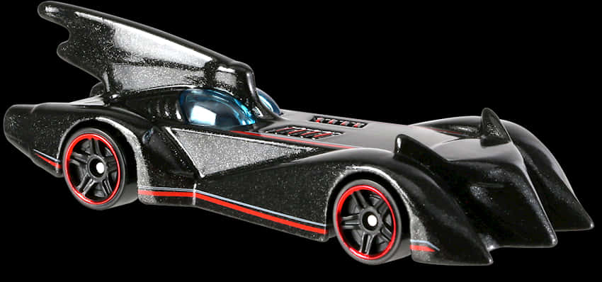A Black Toy Car With Red Stripes