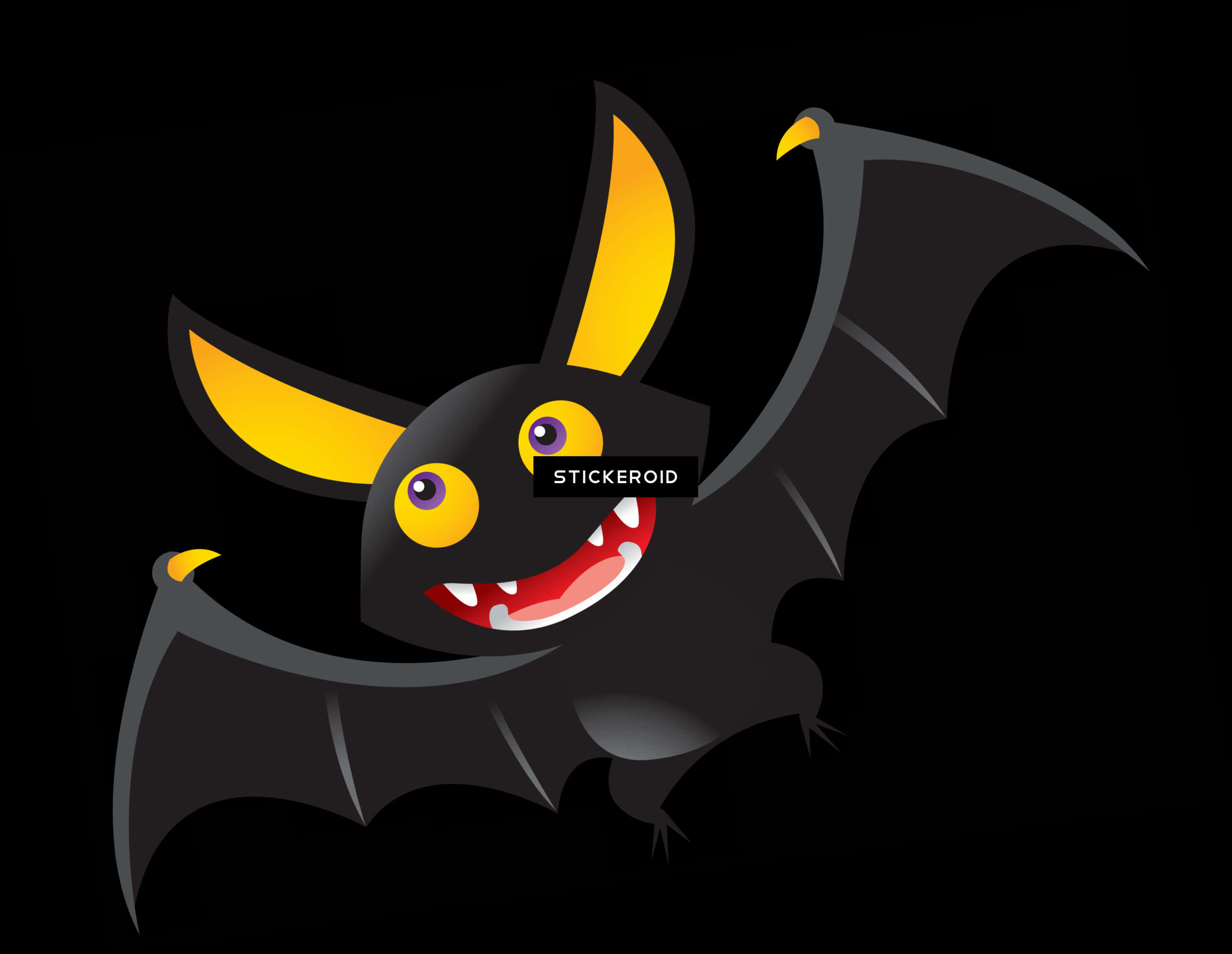 A Cartoon Bat With Yellow Eyes And Wings