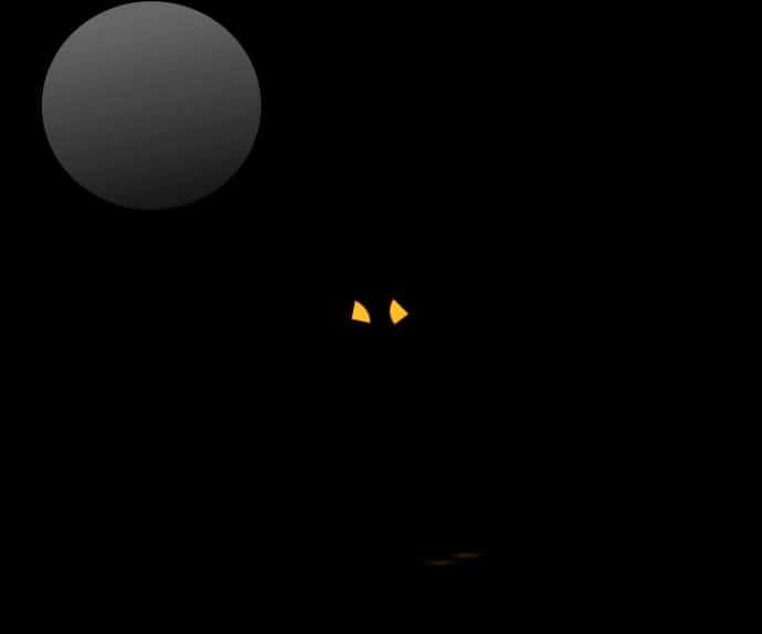 A Cat With Orange Eyes And A Moon In The Background