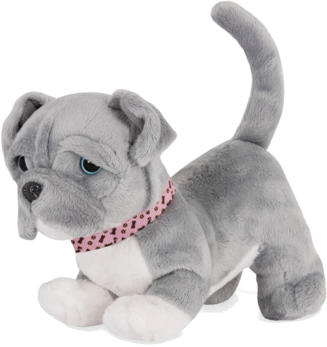 A Stuffed Dog Toy With A Pink Collar