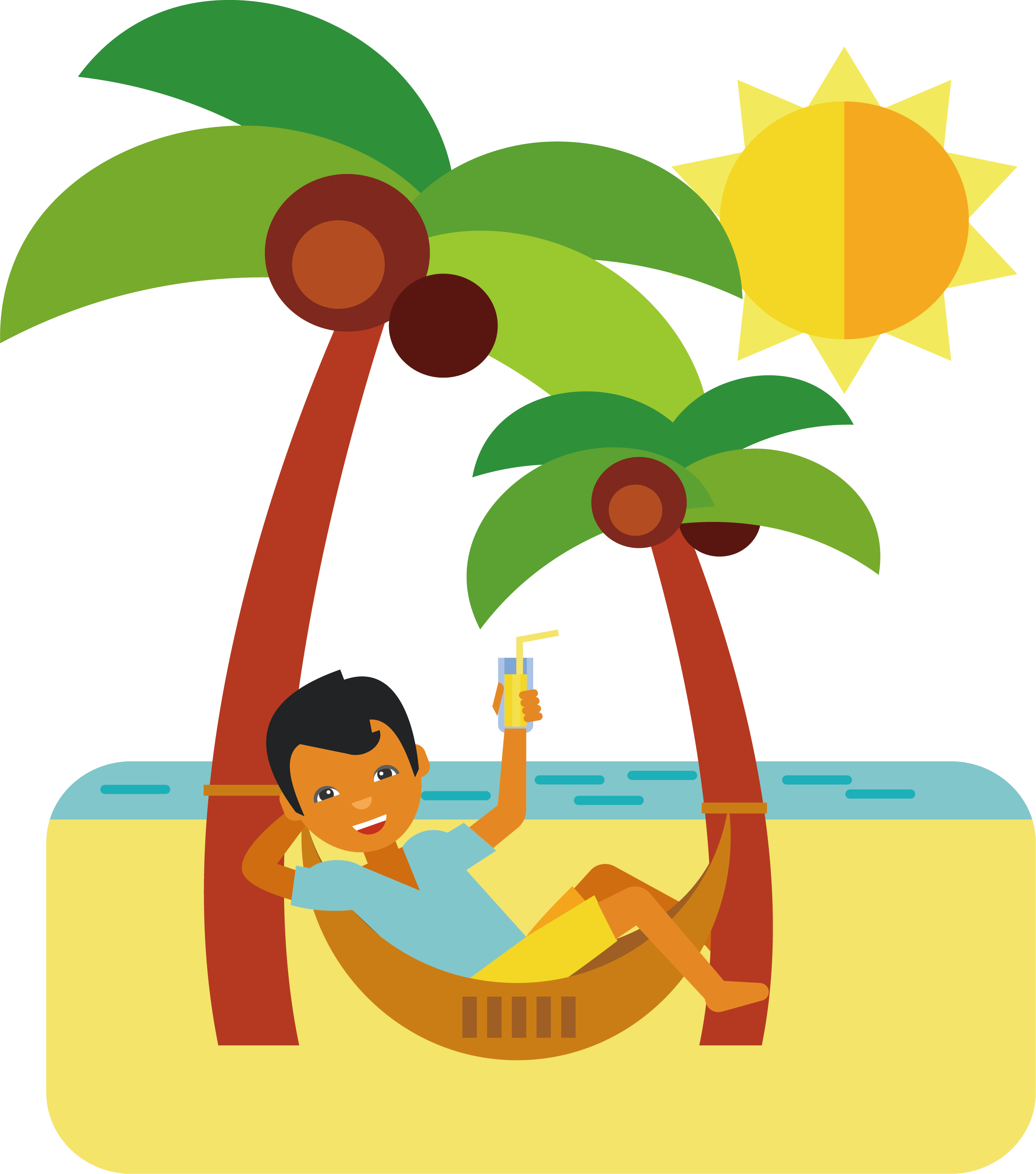 A Cartoon Of A Man In A Hammock With A Drink