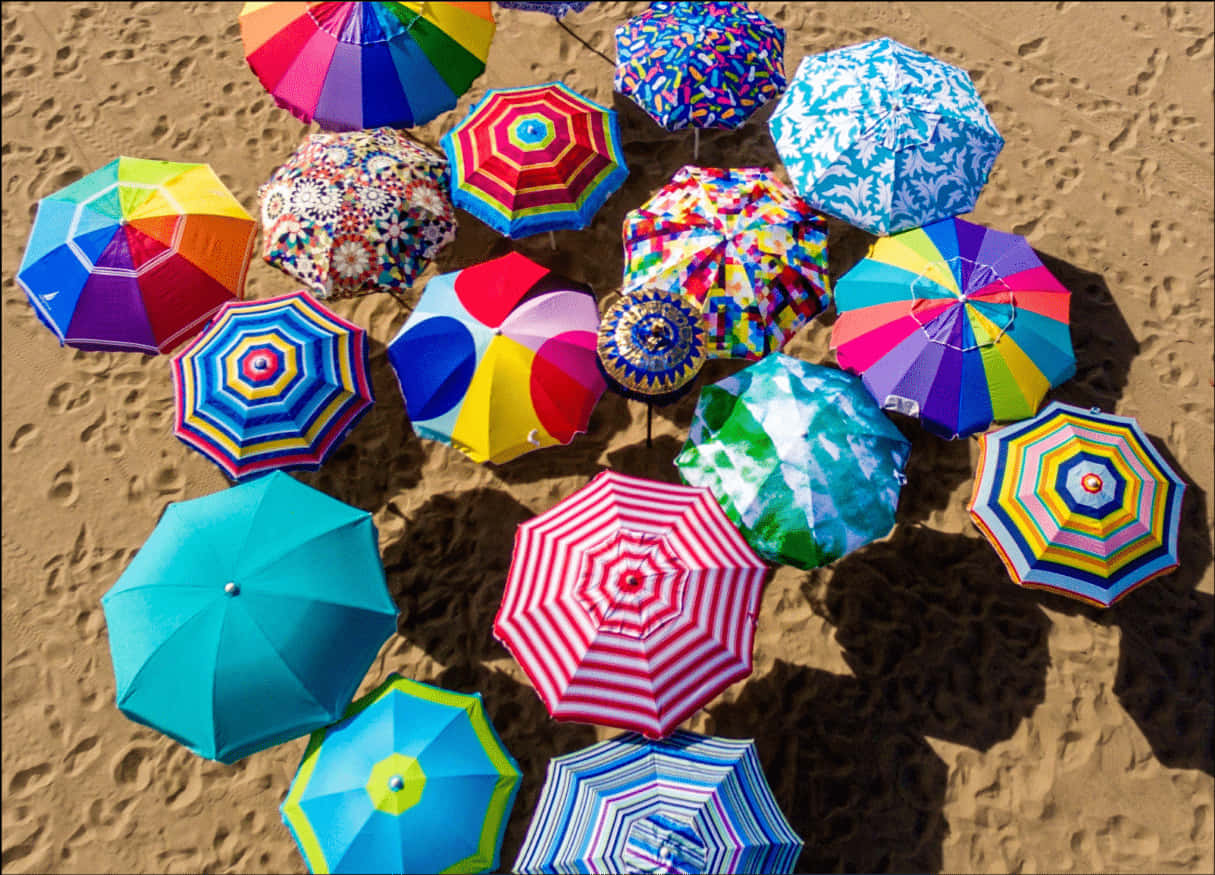 Beach With Many Umbrellas