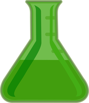 A Green Beaker With A Green Liquid In It