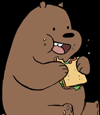 Cartoon Bear Eating A Sandwich