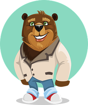 A Cartoon Of A Bear Wearing A Jacket And Jeans