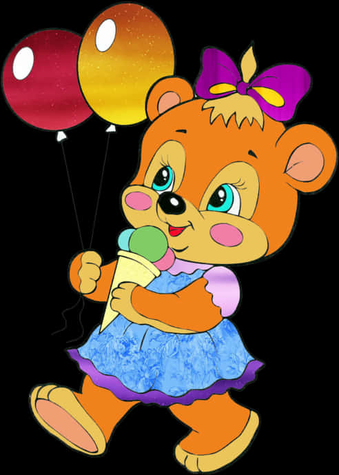 Bear In Dress With Balloons