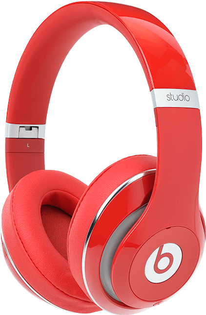 A Red Headphones With Silver Accents