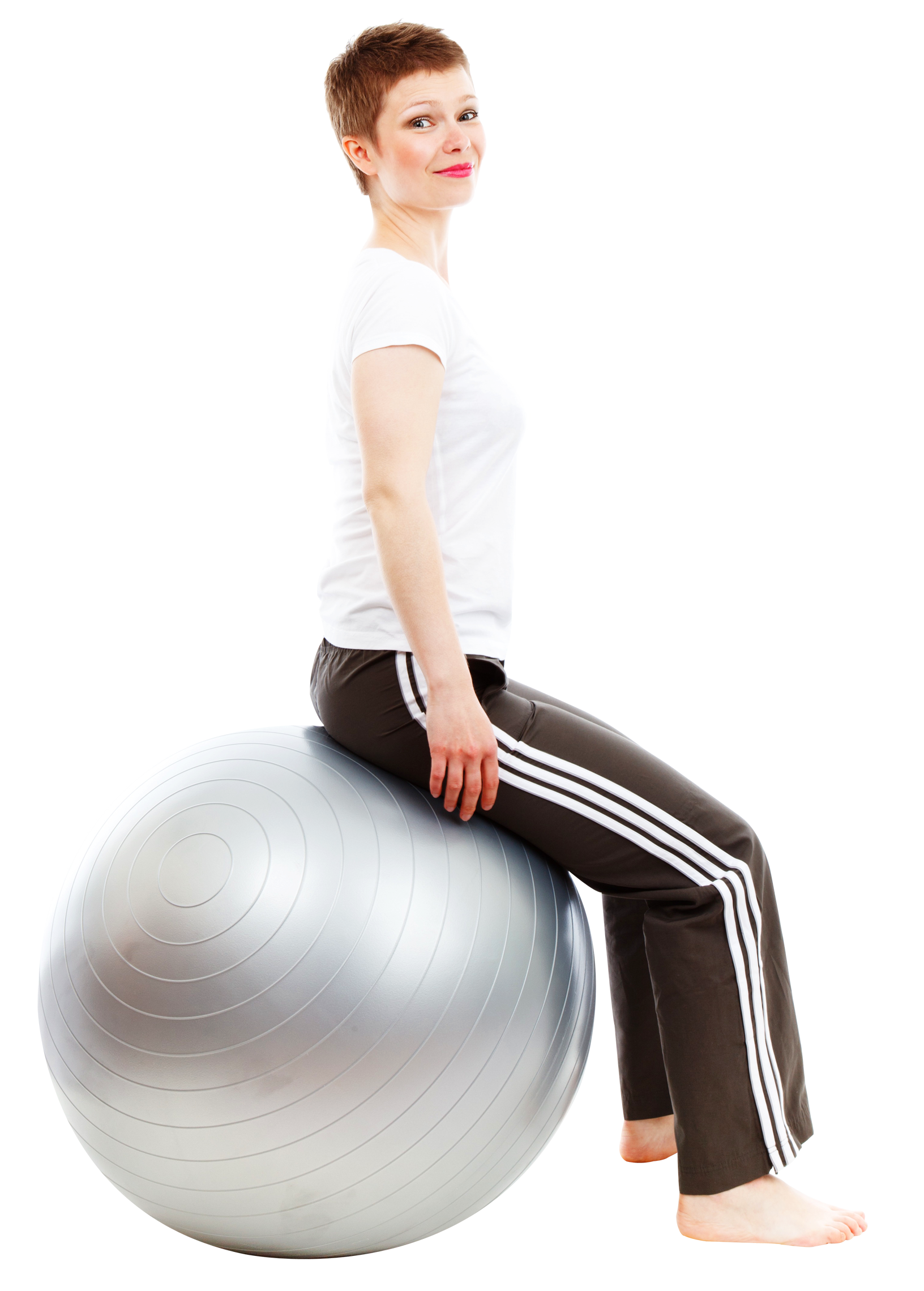 A Woman Sitting On A Large Silver Ball