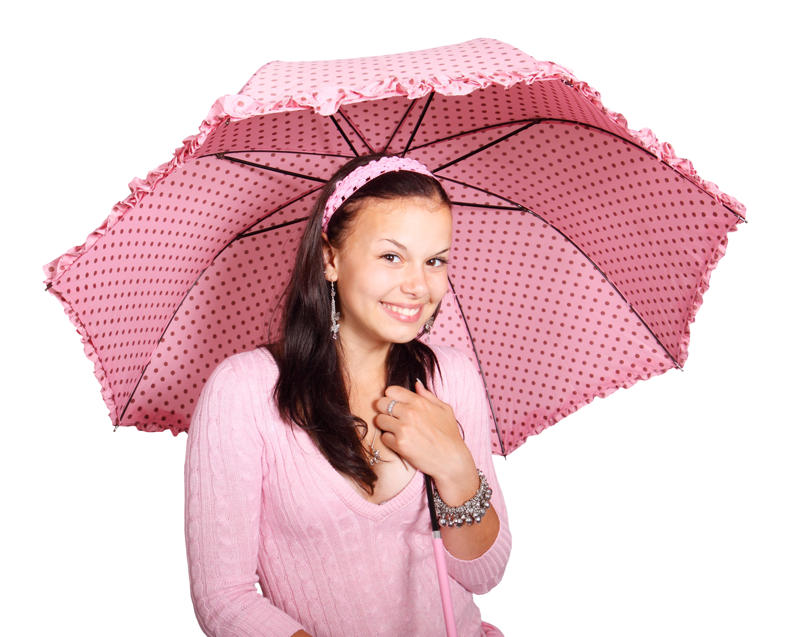 A Woman Holding A Pink Umbrella
