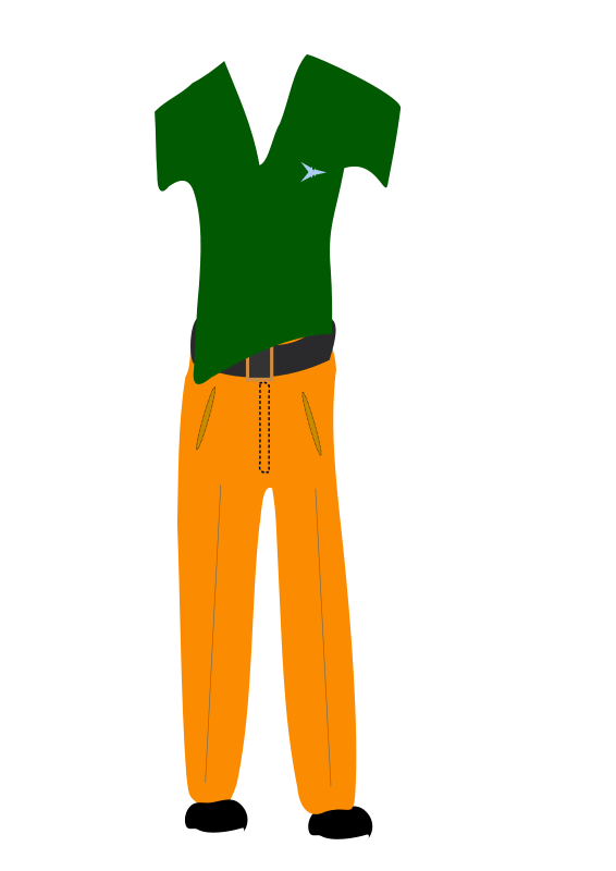A Green Shirt And Orange Pants
