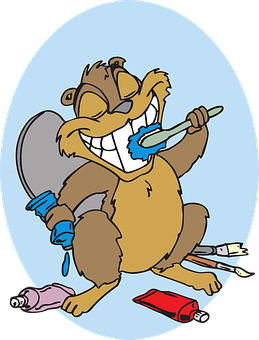 Cartoon Of A Beaver Brushing His Teeth
