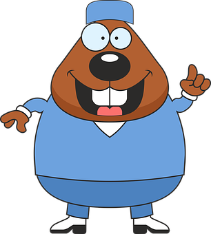 Cartoon Beaver Wearing Blue Clothes And White Shoes