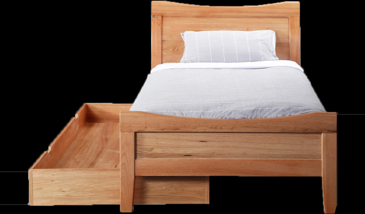 A Wooden Bed With A Drawer