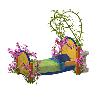 A Bed With Flowers And Vines